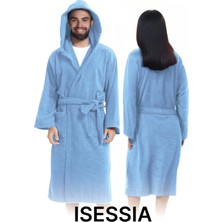 Isessia Fidel Pamuklu Kapüşonlu Unisex Bornoz Yetişkin Kapşonlu Yüksek Emici 4 Mevsim Kullanım