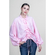 MissVina Ön ve Kol Ip Büzgü Detaylı Oversize Trend Gömlek 70070