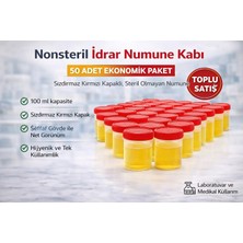 Uslucan Alışveriş Nonsteril Idrar Numune Kabı 100 ml Sızdırmaz Kapaklı Steril Olmayan Numune Kabı Laboratuvar ve Medikal Kullanım 50 Adet