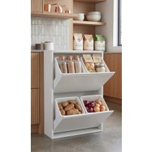 Ovrol 4 Kovalı Metal Patates Soğan Dolabı Mutfak Kiler Erzaklık Bakliyat Düzenleyici Çok Amaçlı Dolap Beyaz