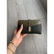 Verde Örgü Desenli Fermuarlı ve Kartlık Bölmeli Orta Boy Kadın Cüzdan