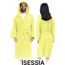 Isessia Fidel Pamuklu Kapüşonlu Unisex Bornoz Yetişkin Kapşonlu Yüksek Emici 4 Mevsim Kullanım
