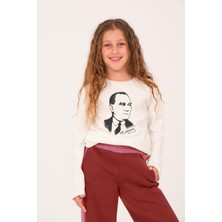 Lucky Baby Kids Unisex Çocuk Atatürk Baskılı Uzun Kollu Beyaz T-Shirt