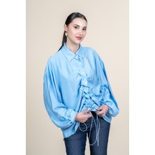 MissVina Ön ve Kol Ip Büzgü Detaylı Oversize Trend Gömlek 70070