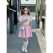 Lina Baby Bloomm Yeni Sezon Trend Kız Çocuk Doğum Günü Bayramlık ve Özel Gün Kıyafeti - Pembe Kalpli Şık Takım Çantalı Set