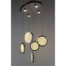 GN Gen Aydınlatma Görkemli Gümüş Kristal Işıltılı Halka Tasarım 5'li Çemberli Serisi Modern Avize