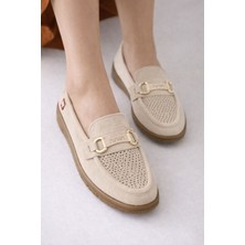 Slipcat Nima Delikli Süet Gold Aksesuarlı Kadın Wanetti Günlük Rahat Ortapedik Taban Ayakkabı