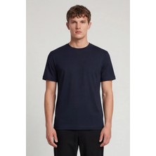 Sabri Özel Erkek Koyu Lacivert Normal Kesim Regular Fit %100 Pamuk Bisiklet Yaka Basic Tişört