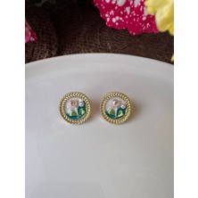 Ebru Çitak Çerçeveli Vintage Inci Çiçek Küpe