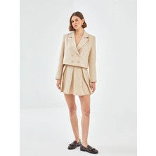 LC Waikiki Blais Bej Beli Fermuarlı Kadın Pileli Etek