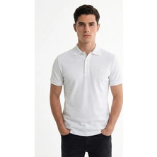 Sabri Özel Erkek Ekru Dar Kesim Slim Fit %100 Pamuk Pike Polo Yaka Tişört