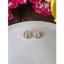 Ebru Çitak Mineli Pembe Turkuaz Inci Detaylı Vintage Küpe