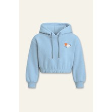 Lucky Baby Kids Kız Çocuk Kapşonlu Crop Sweatshirt - Mavi
