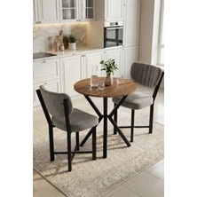 Gold Falez Mutfak Masası 70 Çap Yuvarlak Masa 2 Sandalyeli Modern Balkon Cafe Seti Elma 9844 Gri