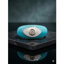 Theory Jewelry Sparkle Blue  Eye Yüzük L Mavi Mine Kaplama L Ayarlanabilir L Taş Detaylı Nazar Göz Yüzük L Paslanmaz Çelik L Günlük Kullanım Kadın Yüzük