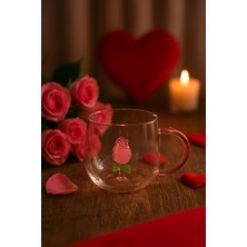 Gül Home Gül Figürlü Isıya Dayanıklı Borosilikat Cam Bardak - Estetik Kahve ve Bitki Çayı Kupası-Dekoratif Şık Hediye