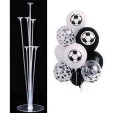 Patladı Gitti 7'li Balon Standı ve 10 Adet Futbol Temalı Siyah-Beyaz-Şeffaf Konfetili Balon Set