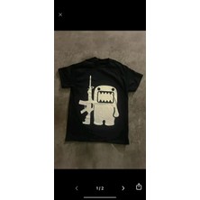 Moonstyle Collection Siyah Domo Kun Unisex Y2K Street Oversize T-Shirt