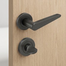 Badem10 (1 Takım-Çift) Özen Mat Skoç Füme Rozetli Banyo Wc Kapı Kolu Sağa ve Sola Uygun Mat Skoç Füme