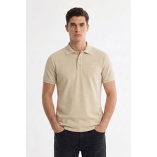 Sabri Özel Erkek Kum Dar Kesim Slim Fit %100 Pamuk Pike Polo Yaka Tişört