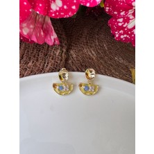 Ebru Çitak Mineli Sallantılı Inci Detaylı Çiçek Küpe - Sarı