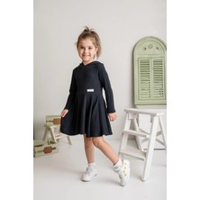 Lucky Baby Kids Kız Çocuk Kapşonlu Yumoş Elbise - Siyah