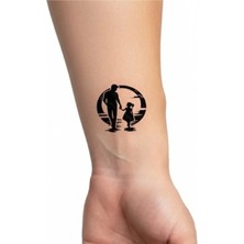 Gerçekci Minimal Baba ve Kızlı  Model Geçici Dövme Tattoo Yapıştırma Sticker