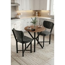 Gold Falez Mutfak Masası 70 Çap Yuvarlak Masa 2 Sandalyeli Modern Balkon Cafe Seti Elma 9845 Antrasit