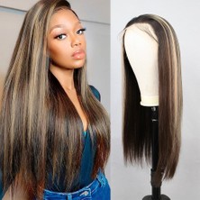 Bigelal Kahverengi Balköpüğü Işıltılı Fiber Sen Düz Tül Peruk