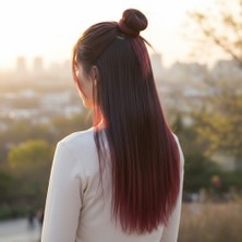 Bigelal Fiber Sen Düz Yarım Ay + 2 Yan Çıt Çıt / Koyu Kızıl