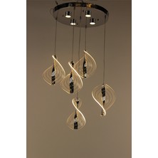 GN Gen Aydınlatma Gümüş Çemberli Serisi Geniş Dönence Çizgili Modern 5li Spiral LED Avize