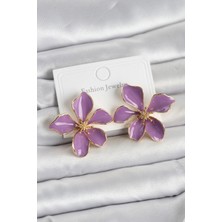 TKÇ Ietaks™ Mor Mineli Çiçek Model Pirinç Kadın Küpe