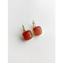 Bymiel Turuncu Taşlı Kare Çelik Küpe