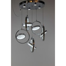 GN Gen Aydınlatma Lüks Krom Kaplama 5li Iç Içe Halka Figürlü Kristal Dokulu Modern Sarkıt