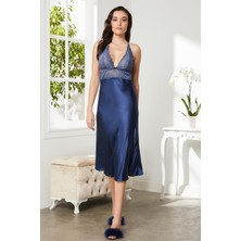 Pierre Cardin Saten Dantelli Gecelik 905 Lacivert