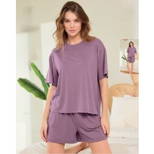Aydoğan Kadın Basic Kısa Kollu Şortlu Fitilli Ribana Pijama Takımı Lyocell