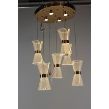 GN Gen Aydınlatma Lüks Gold Kuşaklı 7'lı Fiyonk Formlu Pleksi Camlı Modern Sarkıt Avize