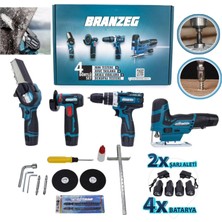 Branzeg 4'lü Dörtlü Şarjlı Matkap Seti 4x Batarya ile Mini Taşlama ve Budama Özellikli