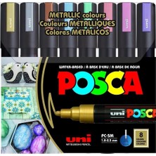 Uni-Ball Posca Markör Boyama Kalemi Su Bazlı 1.8-2.5 Su Bazlı Poster Markörü Metalik 8 Renk