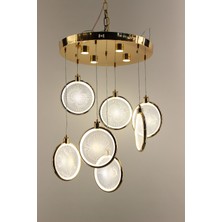 GN Gen Aydınlatma Lüks Gold 7li Işınsal Desenli 4 Kademeli Gece Modlu Modern Pleksi Çemberli Serisi Sarkıt Avize