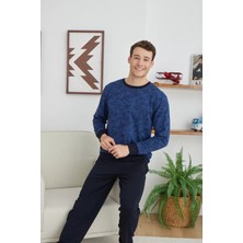 Kly Bisiklet Yaka Pamuk Erkek Pijama Takımı 8036-İNDİGO