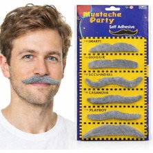 Cansa 6’lı Yapışkanlı Gri Parti Bıyık Seti – Farklı Modeller