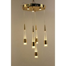 GN Gen Aydınlatma Lüks Gold Çemberli Seri 5li Konik Model Çizgisel Kristalize Modern 3 Renk LED Avize