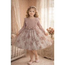 Lina Baby Bloomm Uzun Kollu Kız Bebek Elbise Tül Etekli Fiyonklu Şık Model