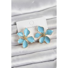 Solenya Mavi Mineli Çiçek Model Pirinç Kadın Küpe