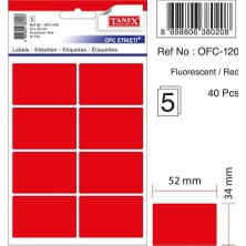 Tanex Flo Kırmızı Ofis Etiketi 5 Yaprak Ofc-120 (10 Lu Paket)