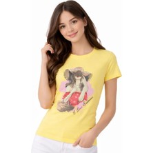 Almi Kız Çocuk Summer Yazı Kız Desenli Sarı Renk Kısa Kol Tişört