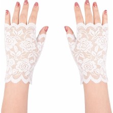 Cansa Beyaz Dantel Parmaksız Kısa Eldiven