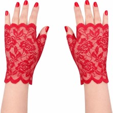 Cansa Kırmızı Dantel Parmaksız Kısa Eldiven