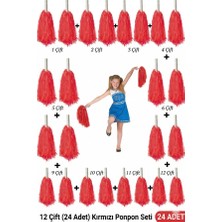 Samur 12 Çift ( 24 Adet ) Kırmızı Renk 23 Nisan 19 Mayıs 29 Ekim Okul Gösteri Ponponları